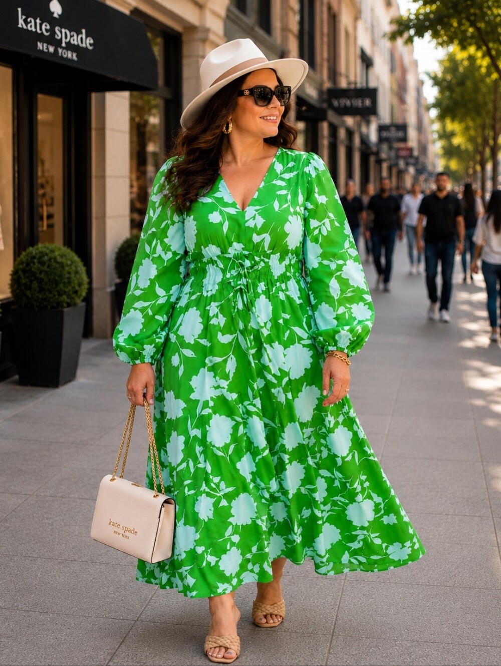 NWT Kate Spade Classic Green Rose Linen Maxi Dress Size XL | Plus Size V-Neck